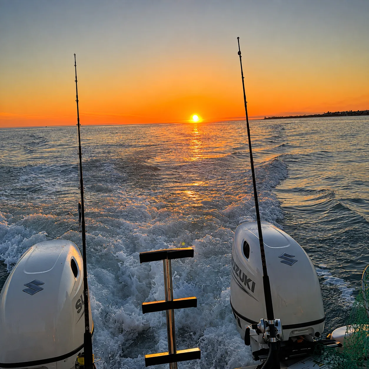 Rods up in the wake at sunrise